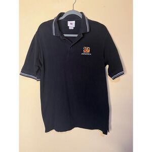 Cincinnati Bengals NFL Polo Shirt Black‎ Striped Collar Football Top knit Large